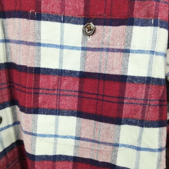 J Crew Flannel Plaid Chamois Elbow Patch Button Up Shirt Size L Red Blue Preppy - Picture 13 of 14